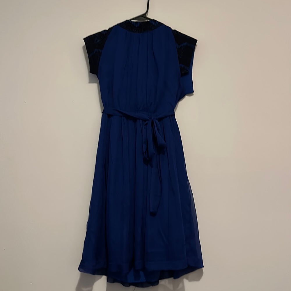 Gorgeous Blue Poly Exposed Zipper and Lace party dress sz L
